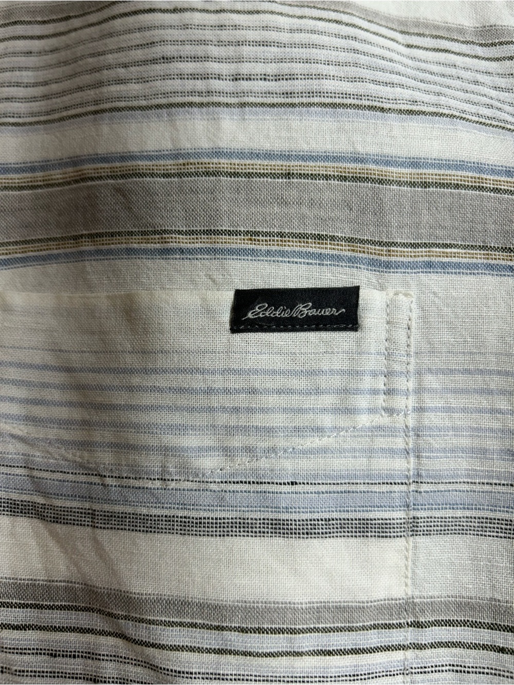 Eddie Bauer Blue & Black Striped SS Button-Down Shirt, XL, Linen/Cotton Blend - Picture 2 of 10
